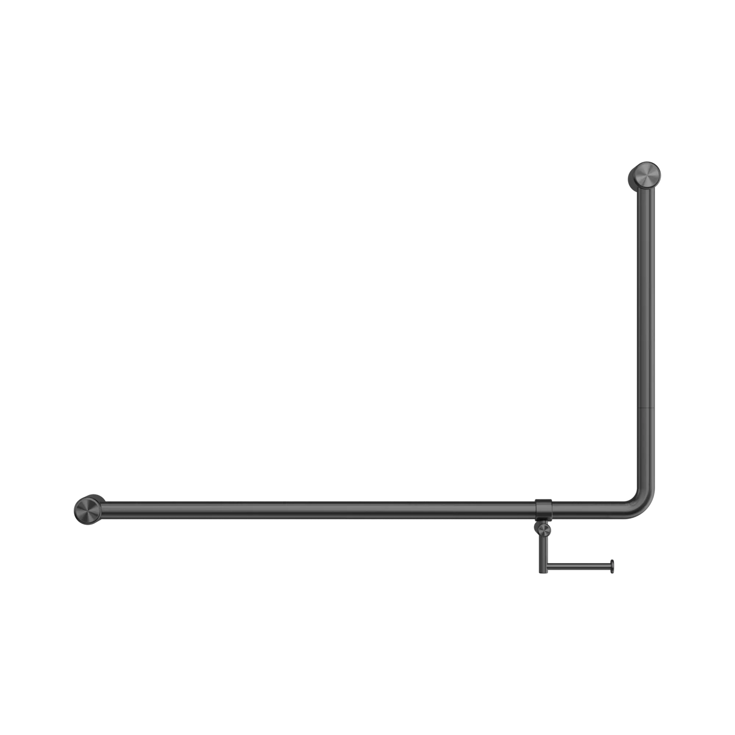 Mecca Care 32mm DDA Accessible Toilet 90 Degree Bent Tube Grab Rail 600X1000mm With Toilet Roll Holder Gun Metal