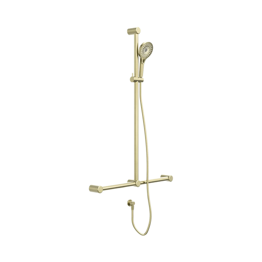 Mecca Care 32mm T Bar Grab Rail And Adjustable Shower Set 1100X750mm Brushed Gold