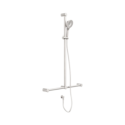 Mecca Care 32mm T Bar Grab Rail And Adjustable Shower Set 1100X750mm Brushed Nickel