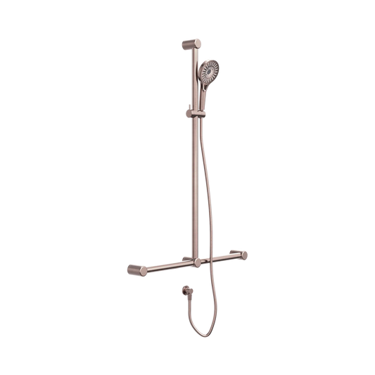 Mecca Care 32mm T Bar Grab Rail And Adjustable Shower Set 1100X750mm Brushed Bronze