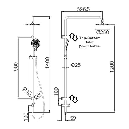 Mecca Care 25mm Grab Rail 900mm Twin Shower Set Gun Metal