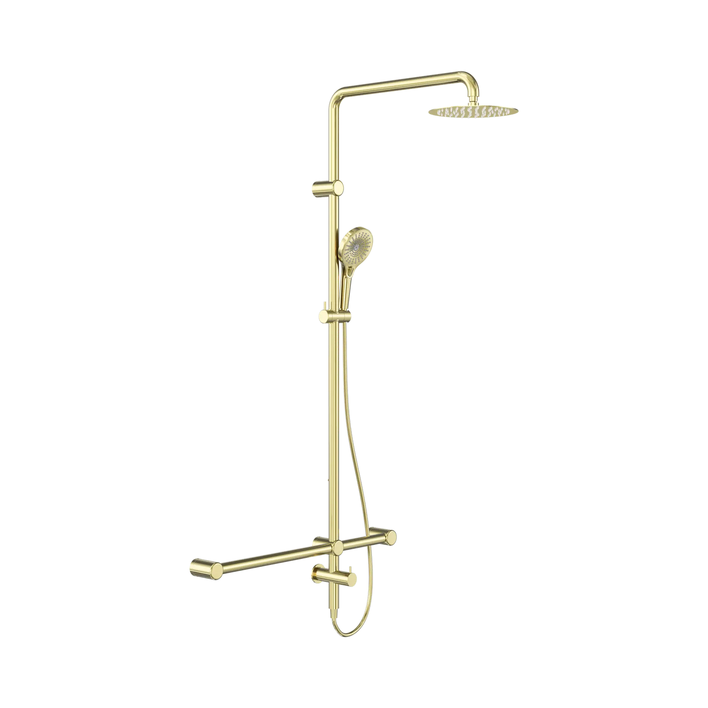 Mecca Care 32mm T Bar Grab Rail 1100x750mm Twin Shower Set Brushed Gold