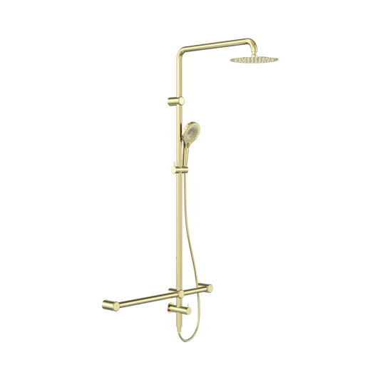 Mecca Care 32mm T Bar Grab Rail 1100x750mm Twin Shower Set Brushed Gold
