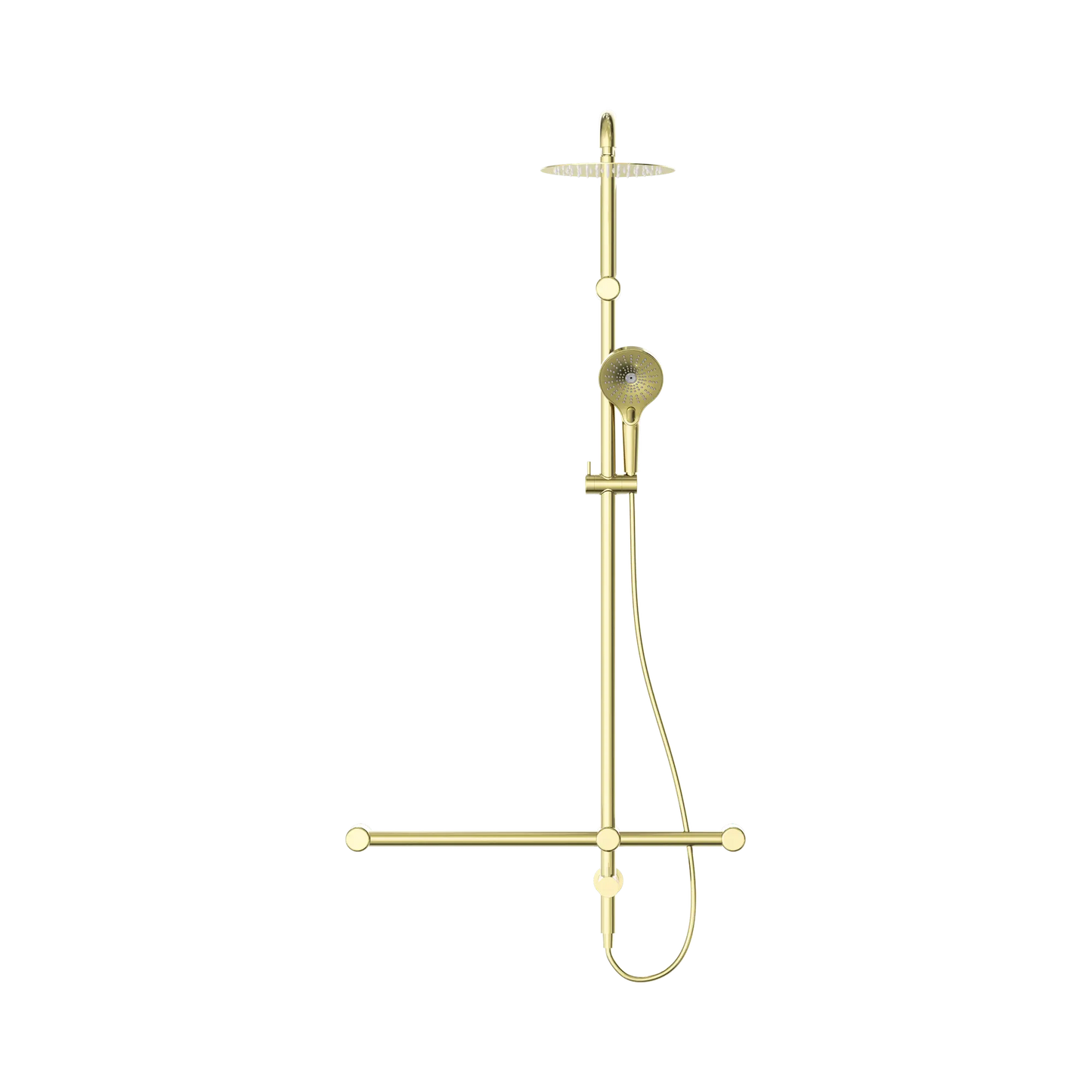 Mecca Care 32mm T Bar Grab Rail 1100x750mm Twin Shower Set Brushed Gold