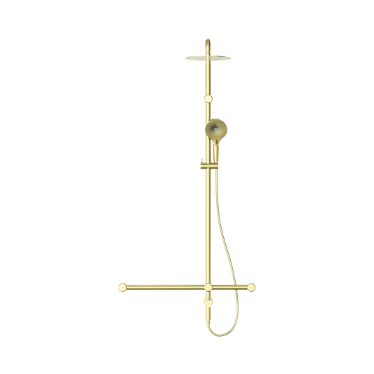 Mecca Care 32mm T Bar Grab Rail 1100x750mm Twin Shower Set Brushed Gold