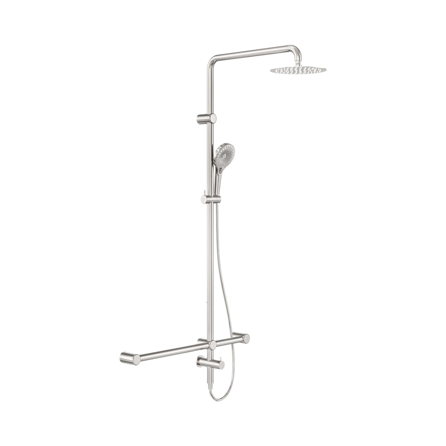 Mecca Care 32mm T Bar Grab Rail 1100x750mm Twin Shower Set Brushed Nickel