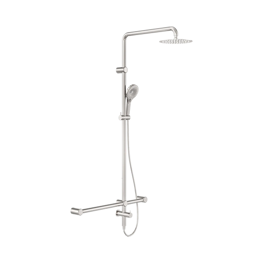 Mecca Care 32mm T Bar Grab Rail 1100x750mm Twin Shower Set Brushed Nickel
