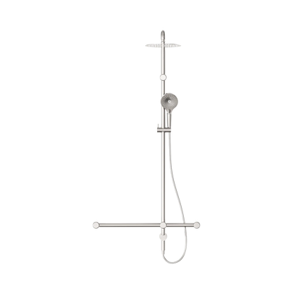Mecca Care 32mm T Bar Grab Rail 1100x750mm Twin Shower Set Brushed Nickel