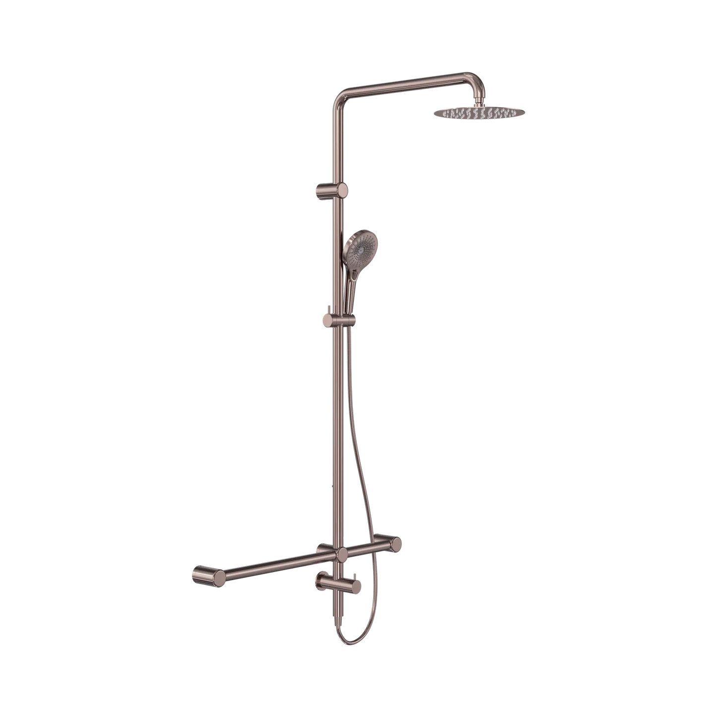Mecca Care 32mm T Bar Grab Rail 1100x750mm Twin Shower Set Brushed Bronze