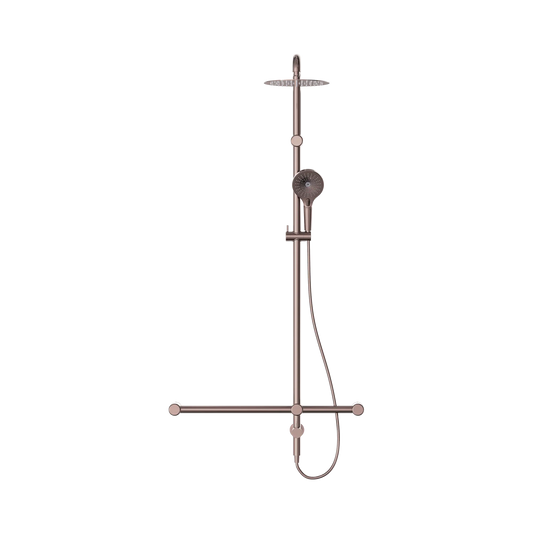 Mecca Care 32mm T Bar Grab Rail 1100x750mm Twin Shower Set Brushed Bronze