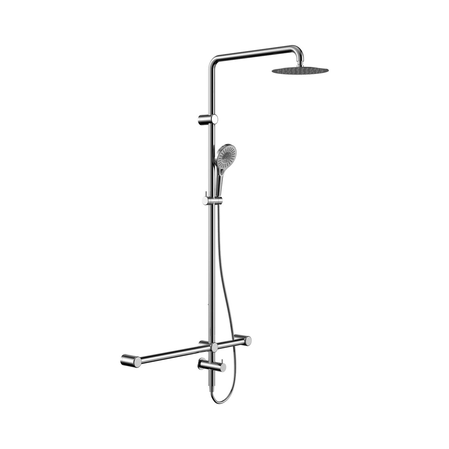 Mecca Care 32mm T Bar Grab Rail 1100x750mm Twin Shower Set Chrome