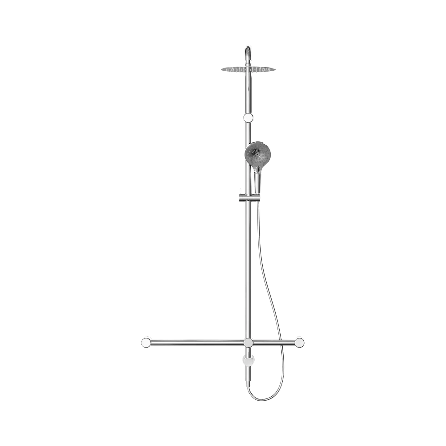 Mecca Care 32mm T Bar Grab Rail 1100x750mm Twin Shower Set Chrome