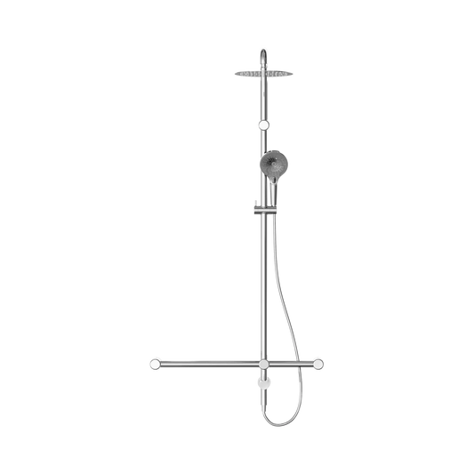 Mecca Care 32mm T Bar Grab Rail 1100x750mm Twin Shower Set Chrome