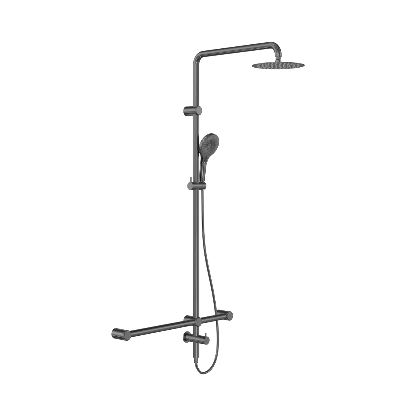 Mecca Care 32mm T Bar Grab Rail 1100x750mm Twin Shower Set Gun Metal