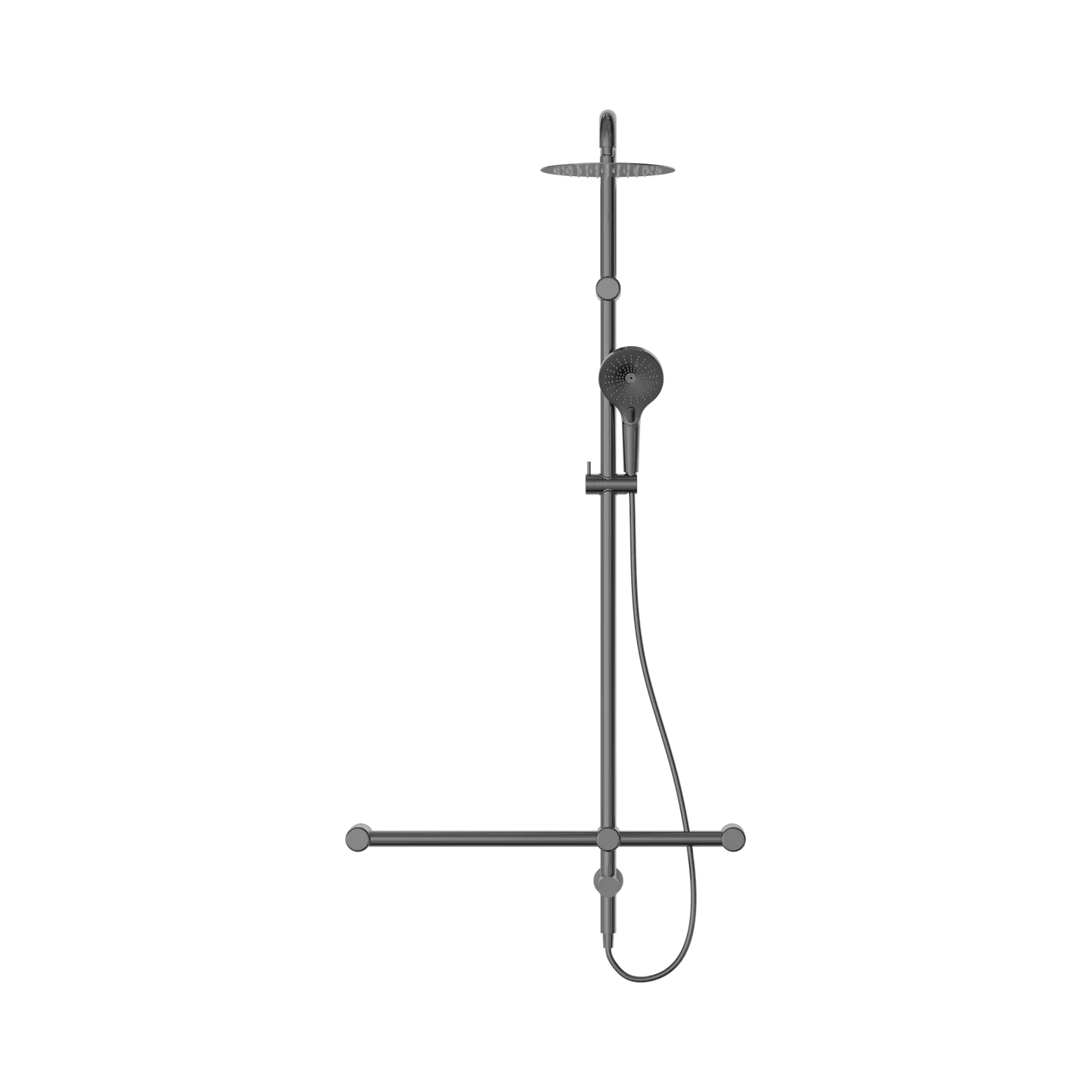 Mecca Care 32mm T Bar Grab Rail 1100x750mm Twin Shower Set Gun Metal