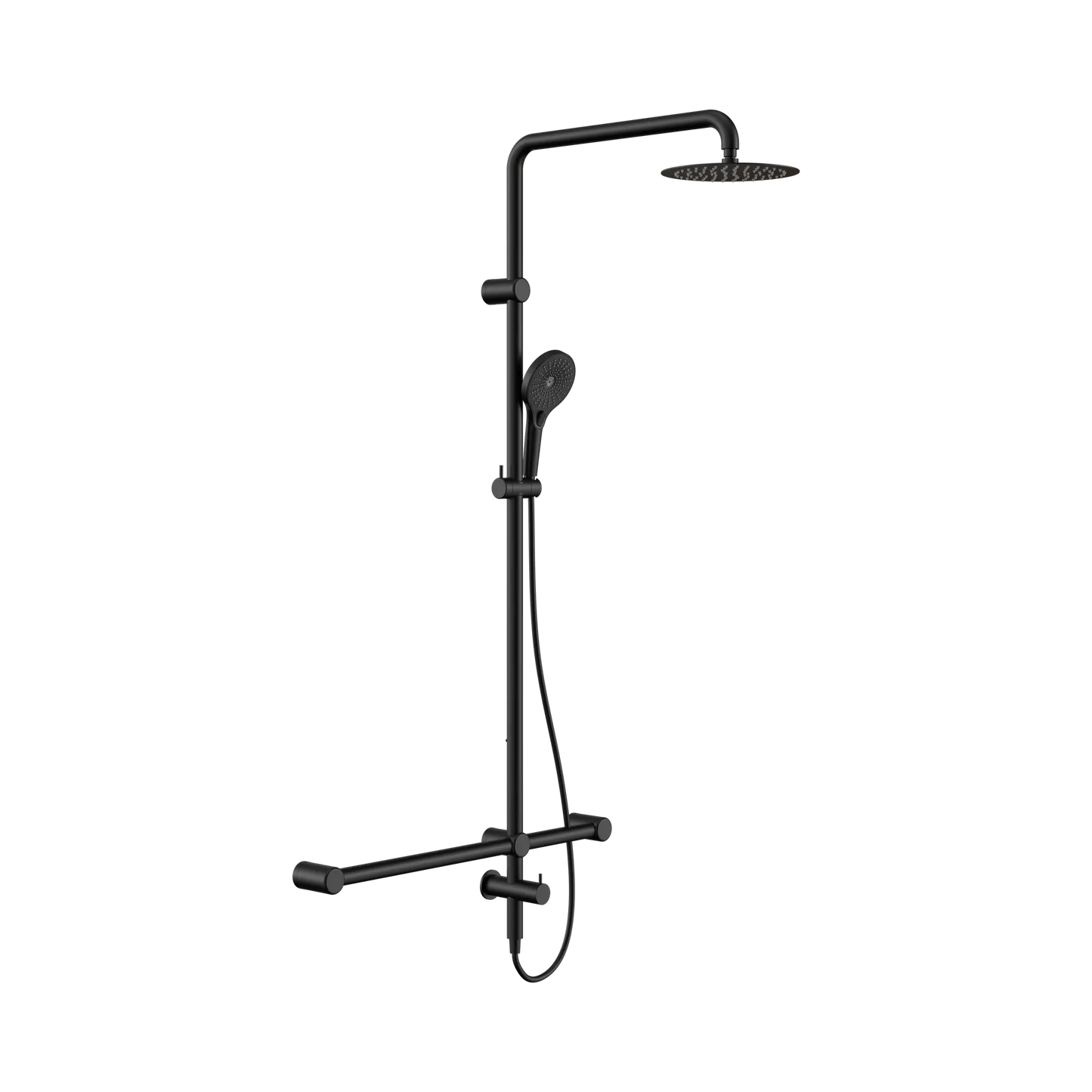 Mecca Care 32mm T Bar Grab Rail 1100x750mm Twin Shower Set Matte Black