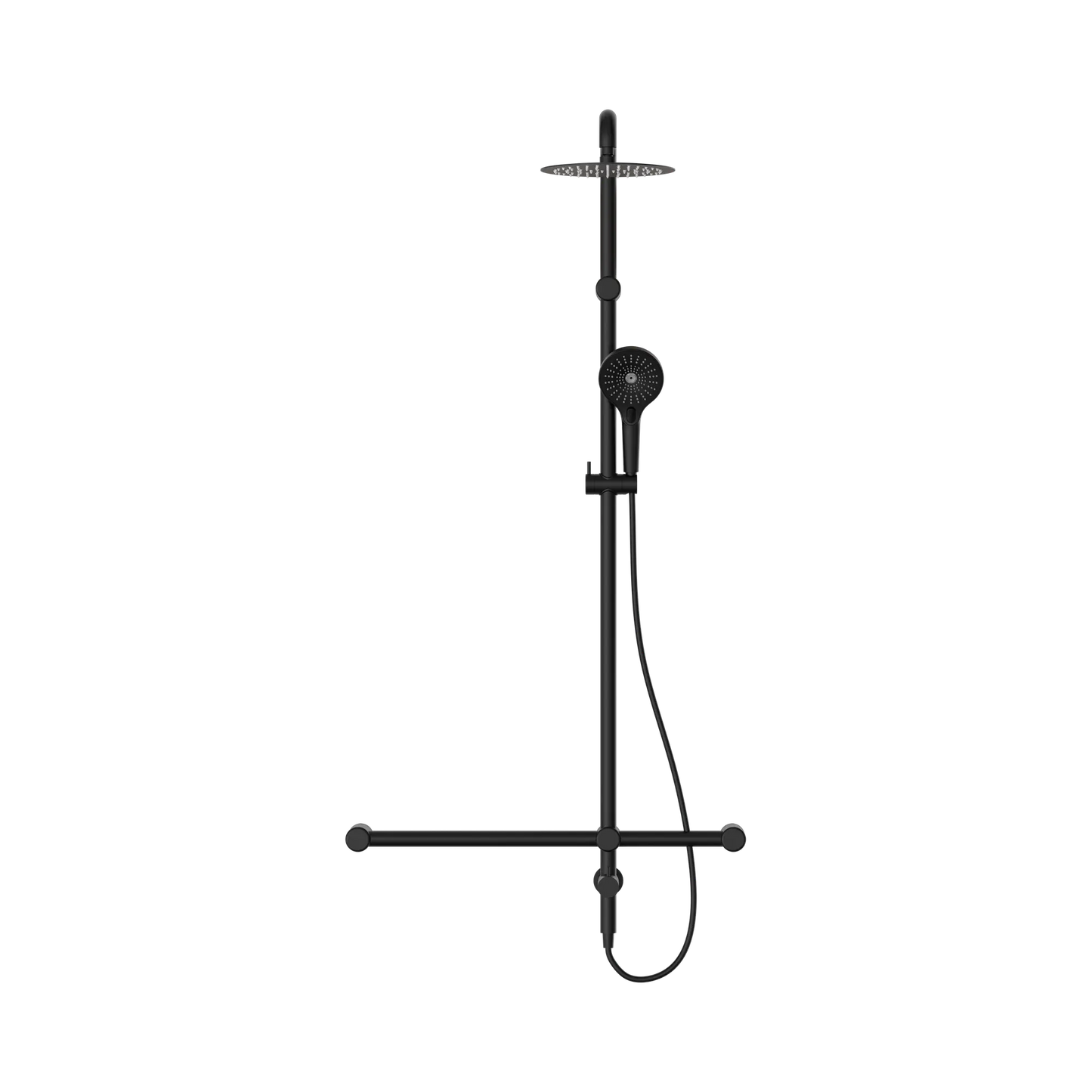 Mecca Care 32mm T Bar Grab Rail 1100x750mm Twin Shower Set Matte Black