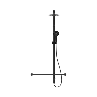 Mecca Care 32mm T Bar Grab Rail 1100x750mm Twin Shower Set Matte Black