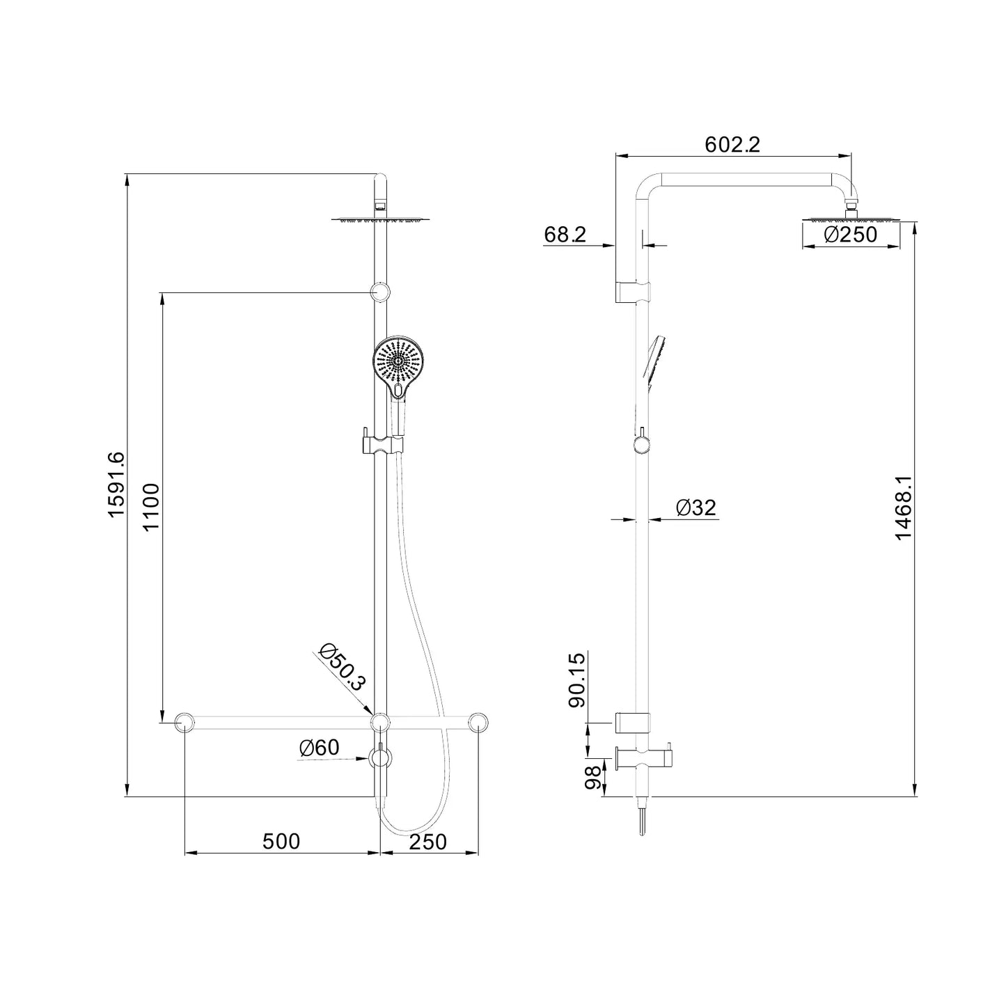 Mecca Care 32mm T Bar Grab Rail 1100x750mm Twin Shower Set Brushed Nickel