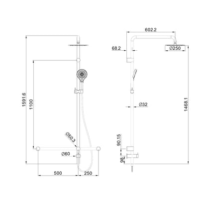 Mecca Care 32mm T Bar Grab Rail 1100x750mm Twin Shower Set Gun Metal
