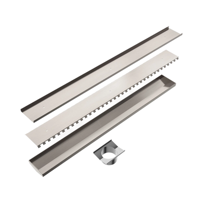 Tile Insert V Channel 900x106mm Floor Grate 90mm Outlet Brushed Nickel