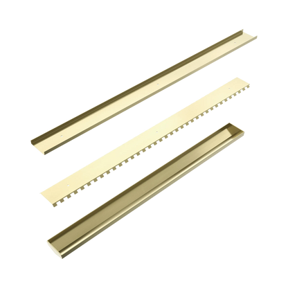 Nero - Tile Insert V Channel Floor Grate 50Mm Outlet Without Outlet And Hole Saw Brushed Gold