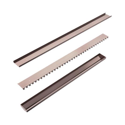 Nero - Tile Insert V Channel Floor Grate 50Mm Outlet Without Outlet And Hole Saw Brushed Bronze