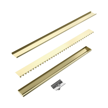 Tile Insert V Channel 900x82mm Floor Grate 50mm Outlet Brushed Gold