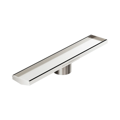 Tile Insert V Channel 600x106mm Floor Grate 90mm Outlet Brushed Nickel