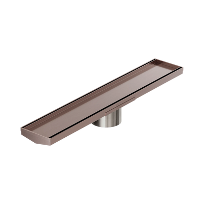 Tile Insert V Channel 600x106mm Floor Grate 90mm Outlet Brushed Bronze