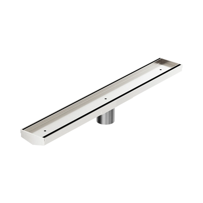 Tile Insert V Channel 600x82mm Floor Grate 50mm Outlet Brushed Nickel