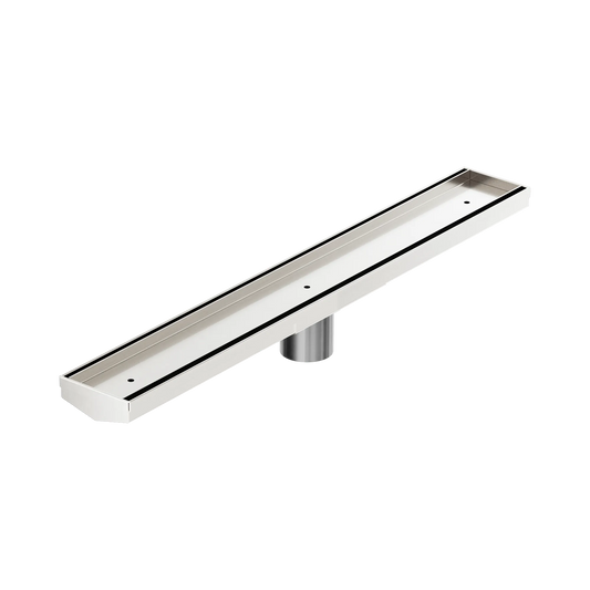 Tile Insert V Channel 600x82mm Floor Grate 50mm Outlet Brushed Nickel