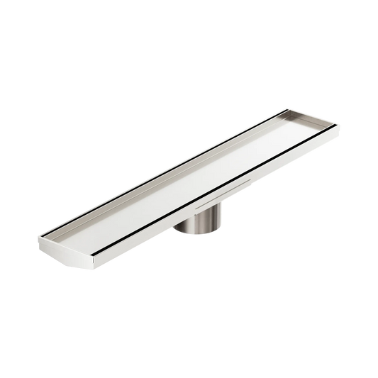 Tile Insert V Channel 600x106mm Floor Grate 80mm Outlet Brushed Nickel