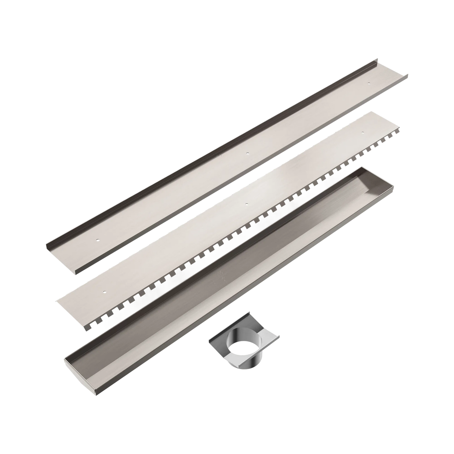 Tile Insert V Channel 800x106mm Floor Grate 90mm Outlet Brushed Nickel