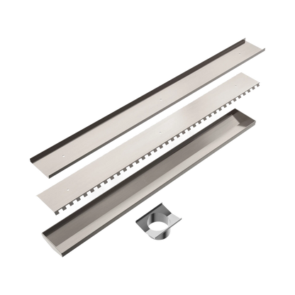 Tile Insert V Channel 800x106mm Floor Grate 90mm Outlet Brushed Nickel