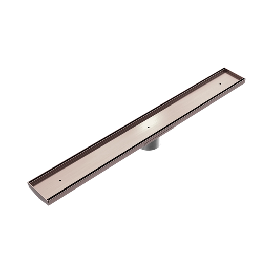 Tile Insert V Channel 800x106mm Floor Grate 90mm Outlet Brushed Bronze