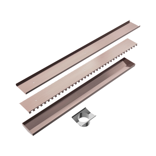 Tile Insert V Channel 800x106mm Floor Grate 90mm Outlet Brushed Bronze