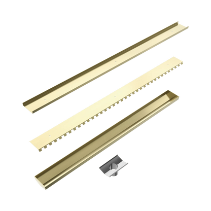 Tile Insert V Channel 800x82mm Floor Grate 50mm Outlet Brushed Gold