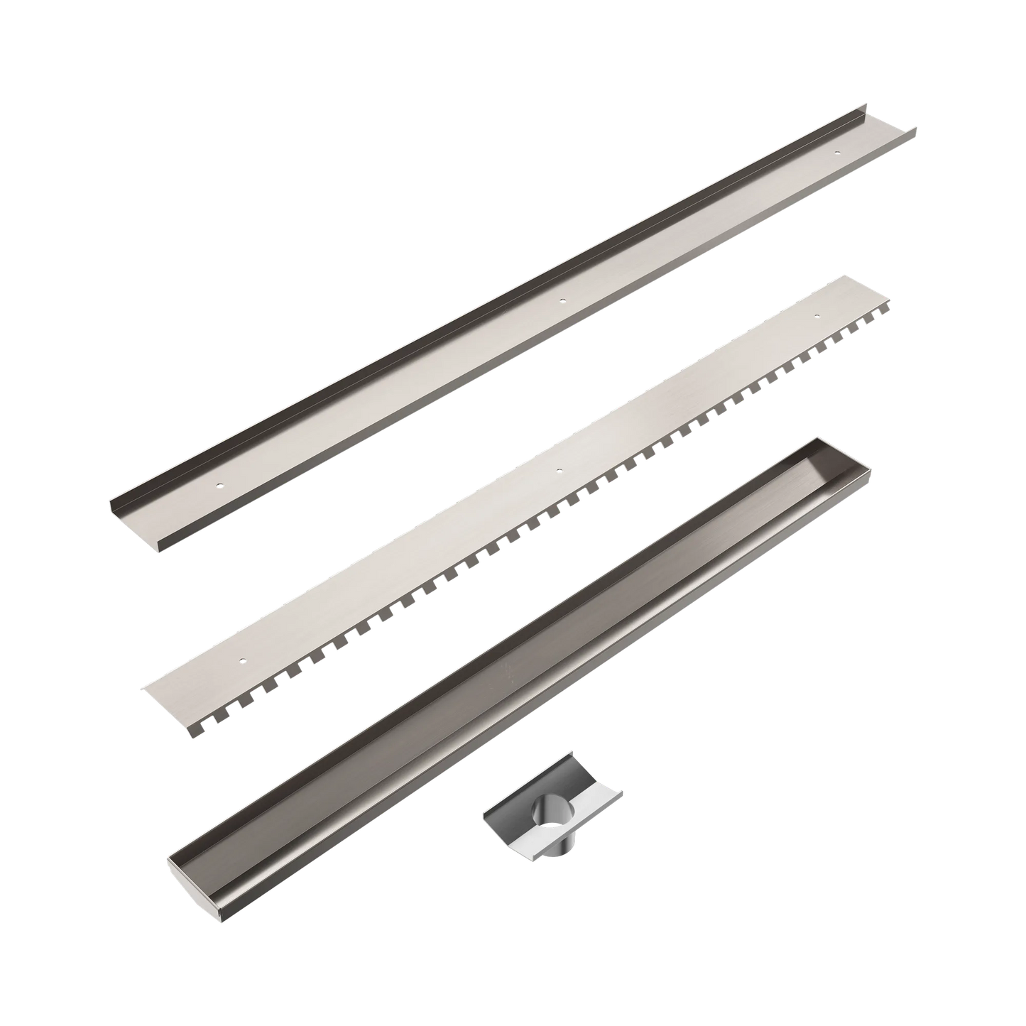 Tile Insert V Channel 800x82mm Floor Grate 50mm Outlet Brushed Nickel