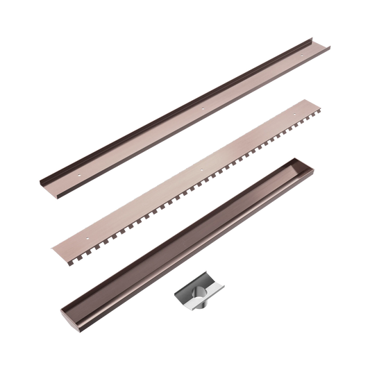 Tile Insert V Channel 800x82mm Floor Grate 50mm Outlet Brushed Bronze