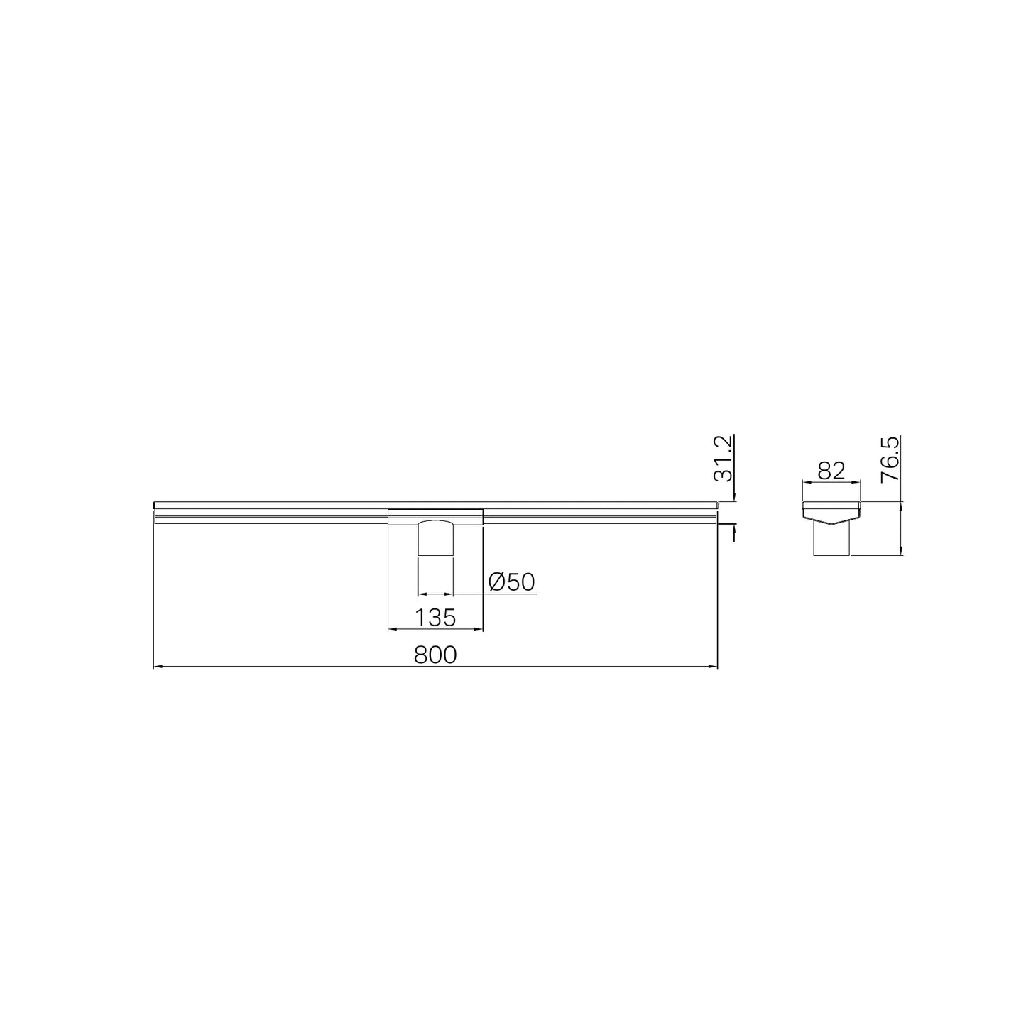 Tile Insert V Channel 800x82mm Floor Grate 50mm Outlet Gun Metal