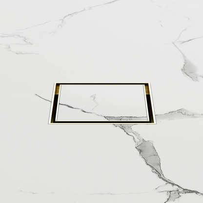 100mm Square Tile Insert Floor Waste 50mm Outlet Brushed Gold