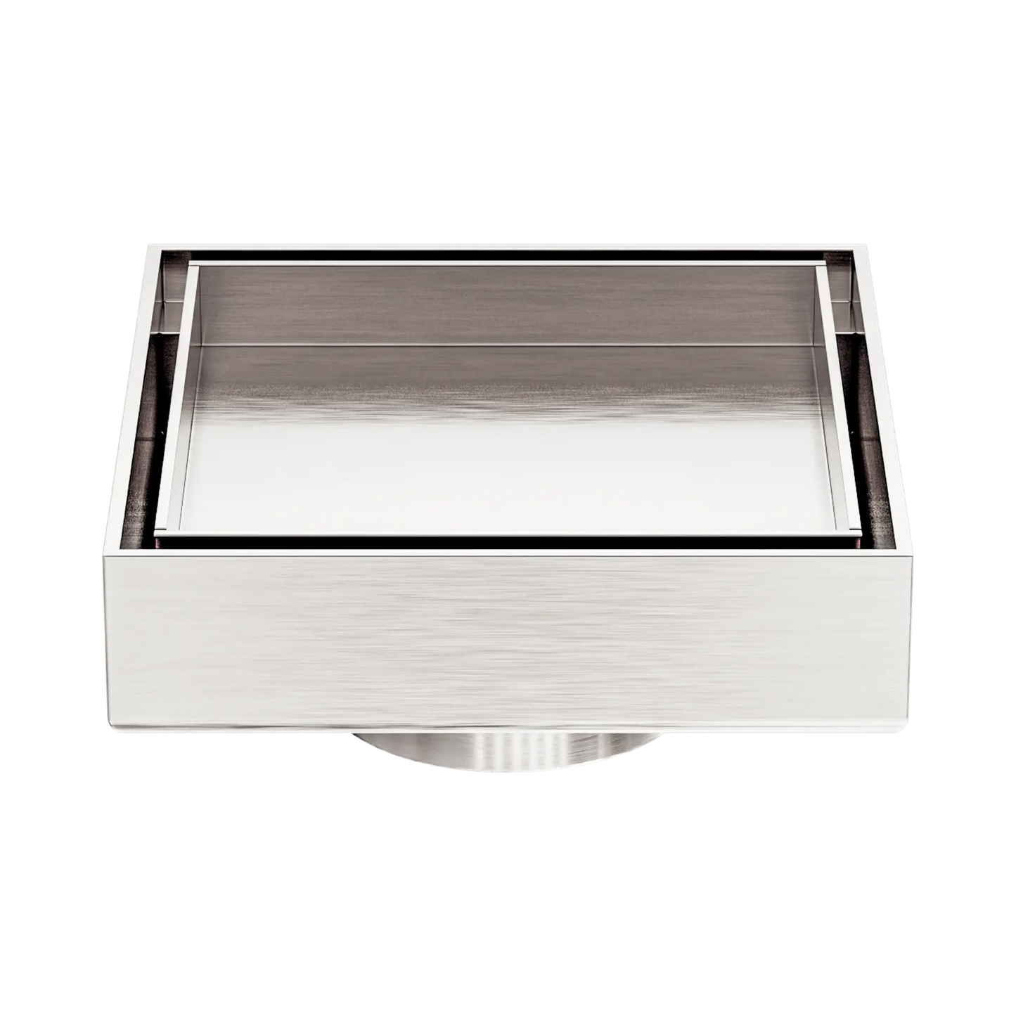 100mm Square Tile Insert Floor Waste 50mm Outlet Brushed Nickel