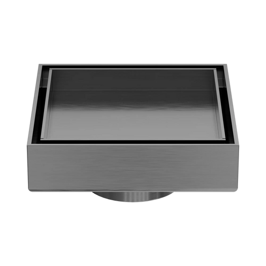 100mm Square Tile Insert Floor Waste 50mm Outlet Gun Metal