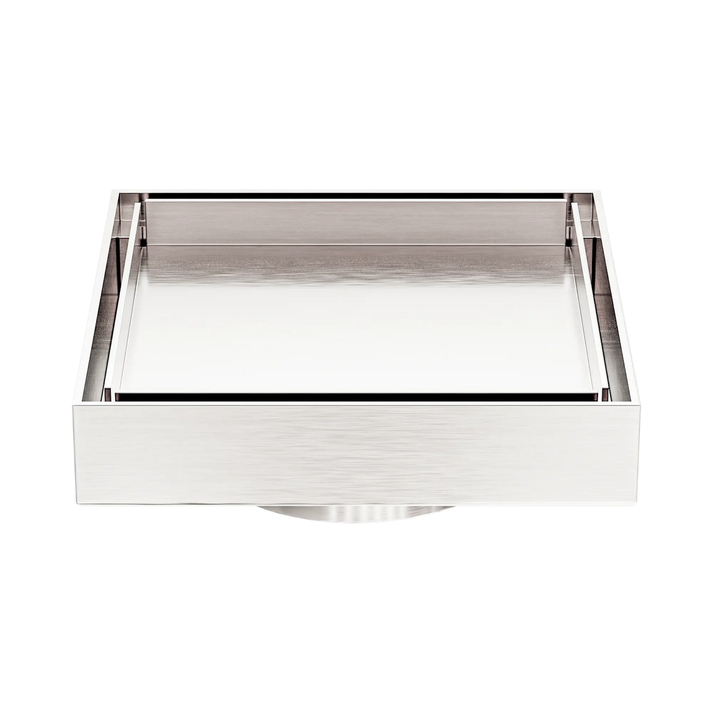 130mm Square Tile Insert Floor Waste 80mm Outlet Brushed Nickel
