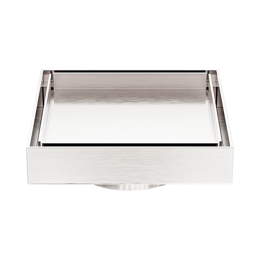 130mm Square Tile Insert Floor Waste 80mm Outlet Brushed Nickel