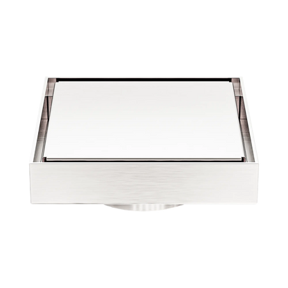 130mm Square Tile Insert Floor Waste 80mm Outlet Brushed Nickel