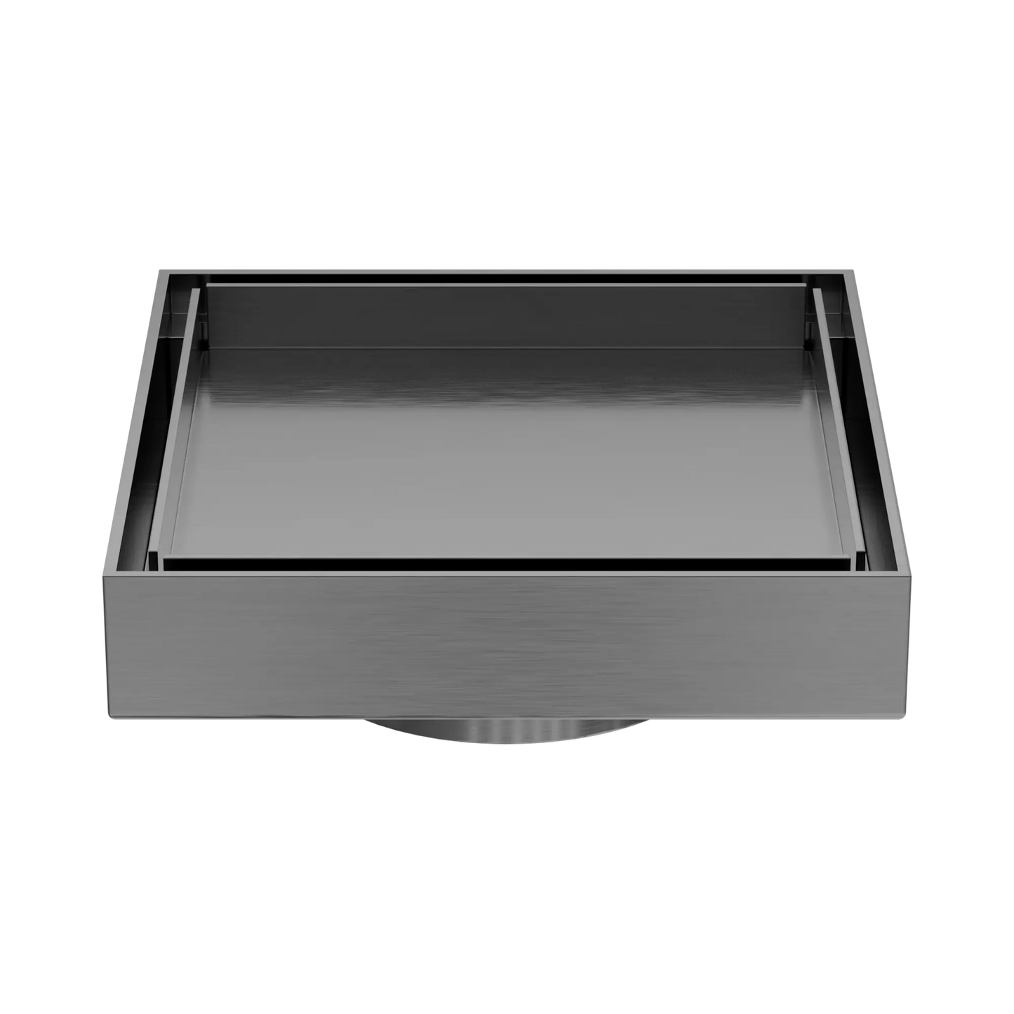 130mm Square Tile Insert Floor Waste 80mm Outlet Gun Metal