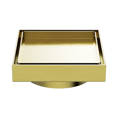 130mm Square Tile Insert Floor Waste 100mm Outlet Brushed Gold