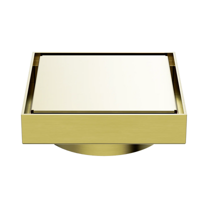 130mm Square Tile Insert Floor Waste 100mm Outlet Brushed Gold